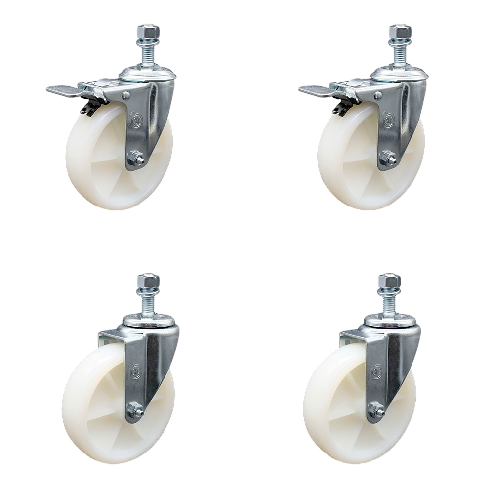 SCC-TSTTL20S514-NYS-M1215-2-S-2 Nylon Swivel Threaded Stem Caster with 5 x 1.25 in. White Wheels & 12 mm Stems - Set of 4