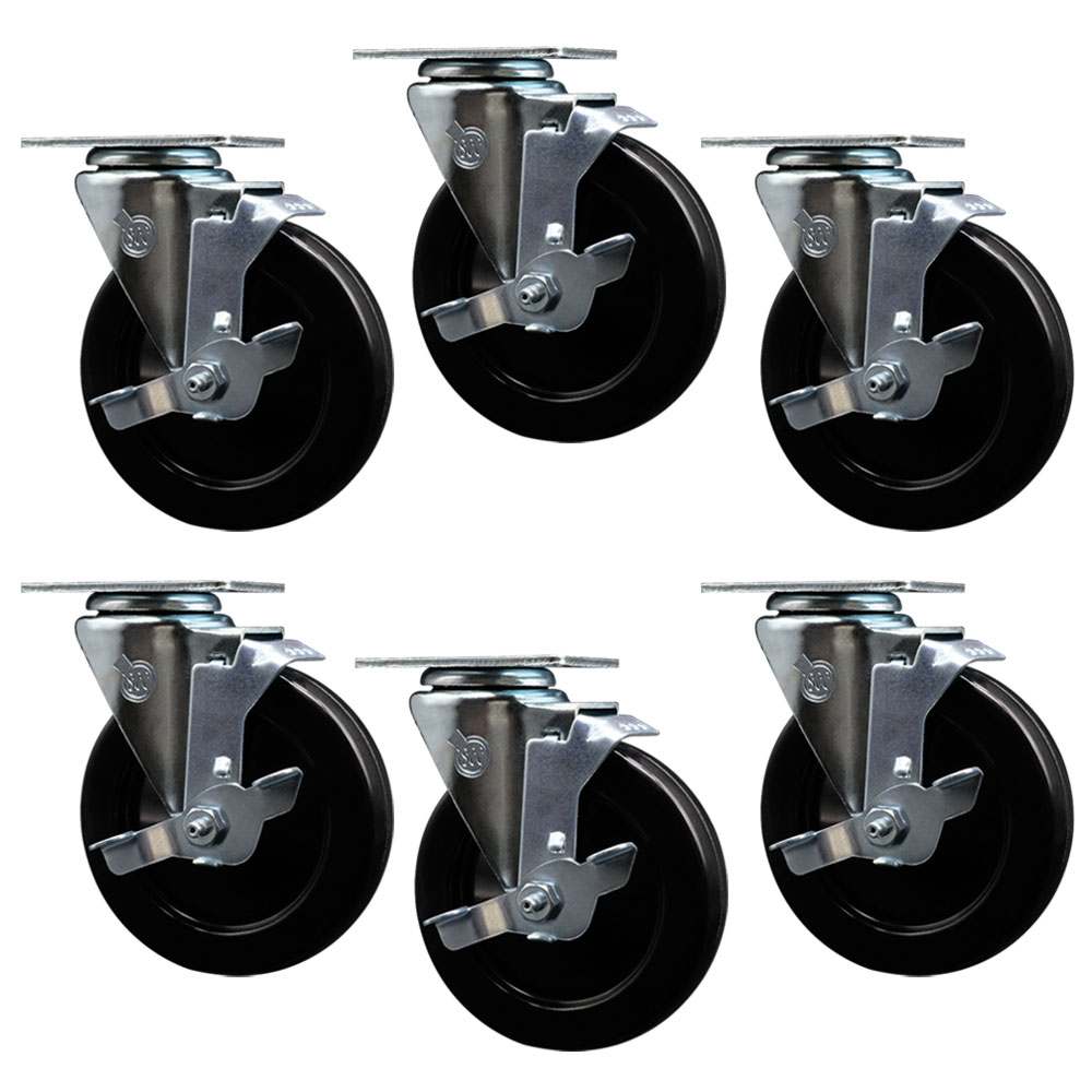 PAI-SCC-20S514-HRS-TLB-6 Replacement Set for Paint Line Casters - Swivel Top Plate Casters with 5 in. Hard Rubber Wheel
