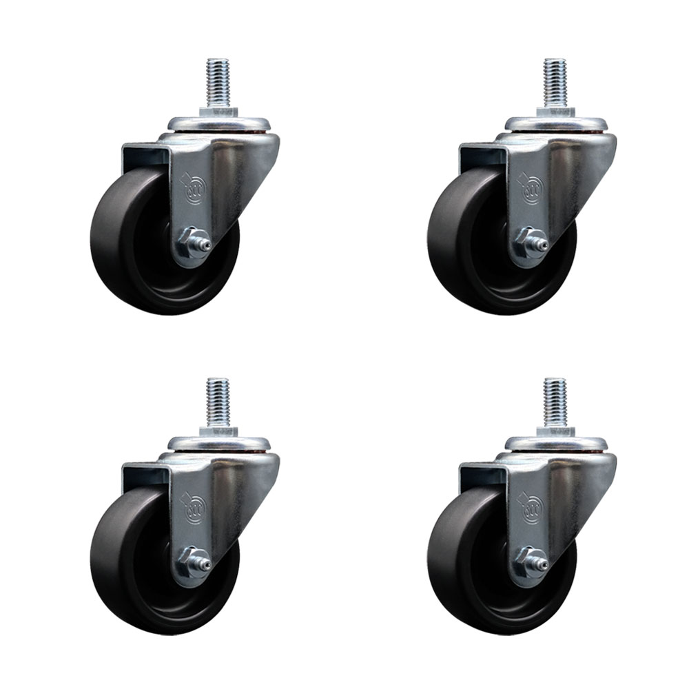 GOJ-SCC-TS20S314-POS-121310-4 Replacement Set for GoJak Casters - Swivel 0.5 in. Threaded Stem Casters with 3 in. Polyolefin Wheel