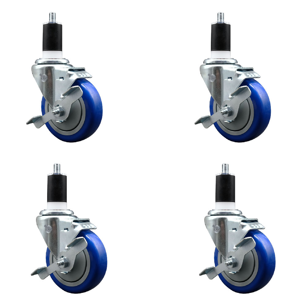 ULI-SCC-EX20S414-PPUB-BLUE-TLB-112-4 Replacement Set for Uline Casters - Swivel 1.5 in. Expanding Stem Casters with 4 in. Blue Polyurethane Wheel