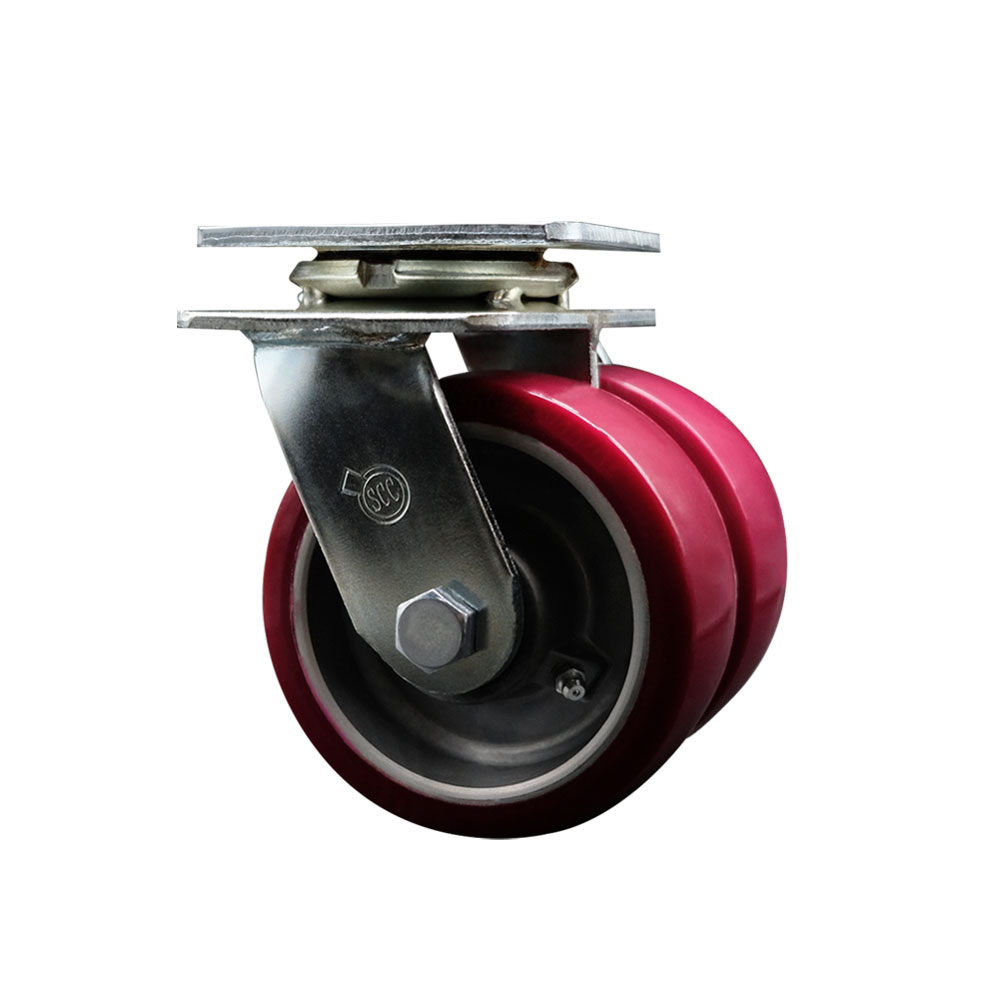 SCC-DW30CS520-PAR Heavy Duty Swivel Top Plate Caster with Dual 5 in. Polyurethane on Aluminum Wheels - 1250 lbs Capacity per Caster