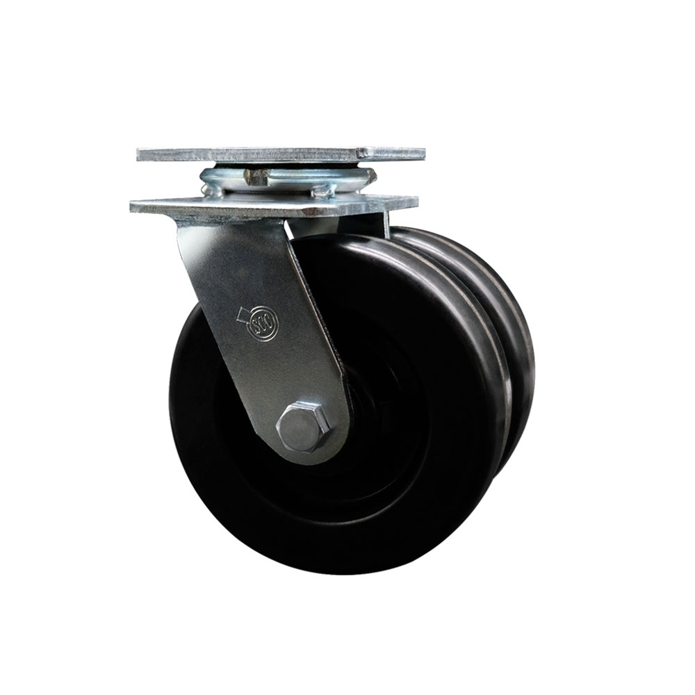 SCC-DW30CS620-PHB Heavy Duty Swivel Top Plate Caster with Dual 6 in. Phenolic Wheels & Ball Bearings - 1250 lbs Capacity per Caster