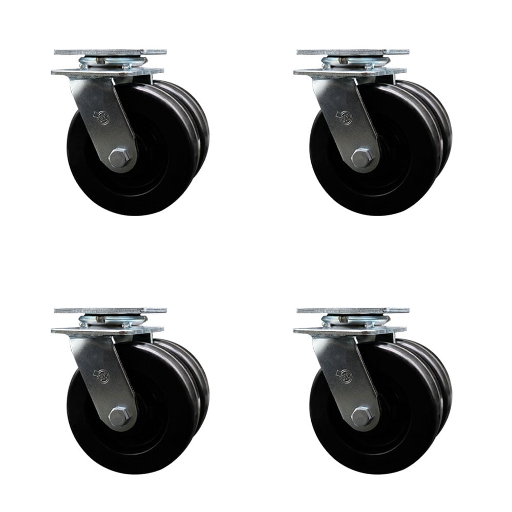SCC-DW30CS620-PHR-4 Heavy Duty Swivel Caster with Dual 6 in. Phenolic Wheels - 5000 lbs Total Capacity - Set of 4