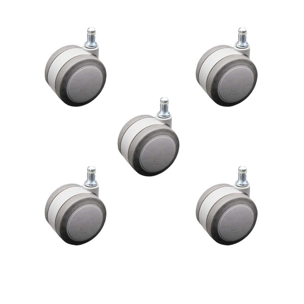 3 in. Heavy Duty Office Chair Stem Casters Gray Thermoplastic Rubber Twin Wheel with 0.43 in. by 0.875 in. Grip Ring Stem Casters - Set of 5