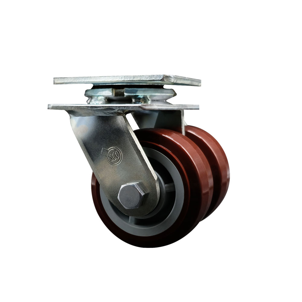 SCC-DW30CS420-PPUR Heavy Duty Swivel Top Plate Caster with Dual 4 in. Polyurethane Wheels - 1200 lbs Capacity per Caster