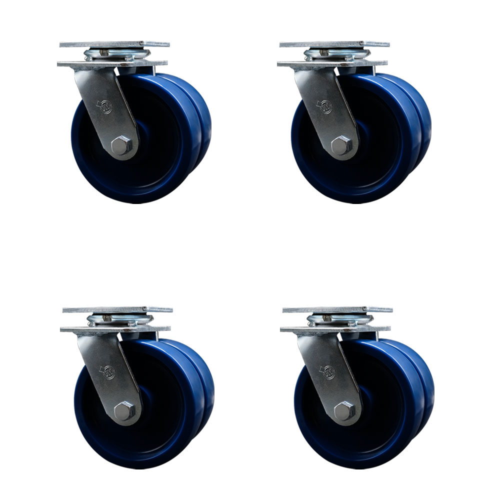 SCC-DW30CS620-SPUB-4 Heavy Duty Swivel Caster with Dual 6 in. Solid Polyurethane Wheels & Ball Bearings - 5000 lbs Total Capacity - Set of 4