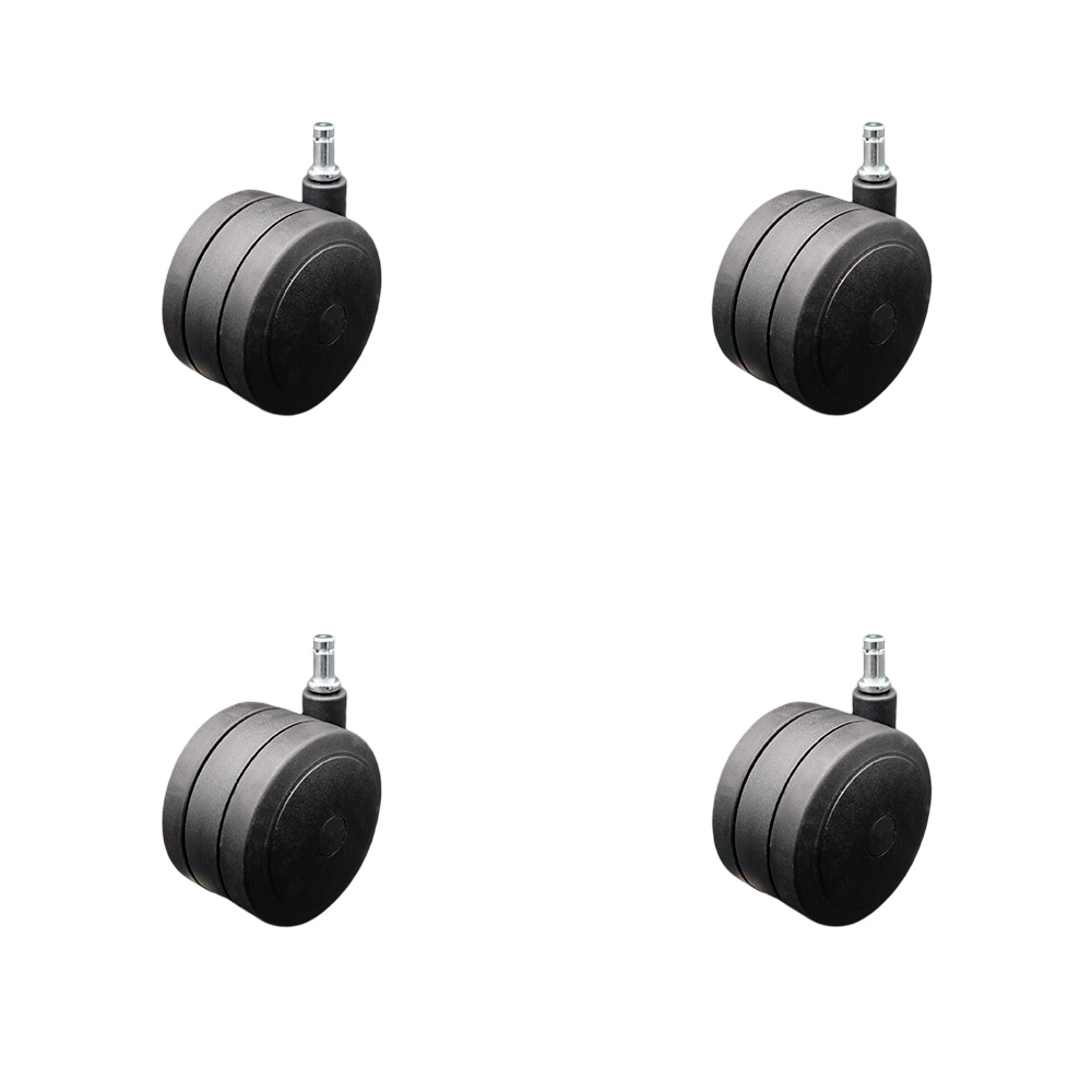 3 in. Extra Heavy Duty Office Chair Stem Casters Black Thermoplastic Rubber Twin Wheel with 0.43 in. by 0.875 in. Grip Ring Stem Casters - Set of 4