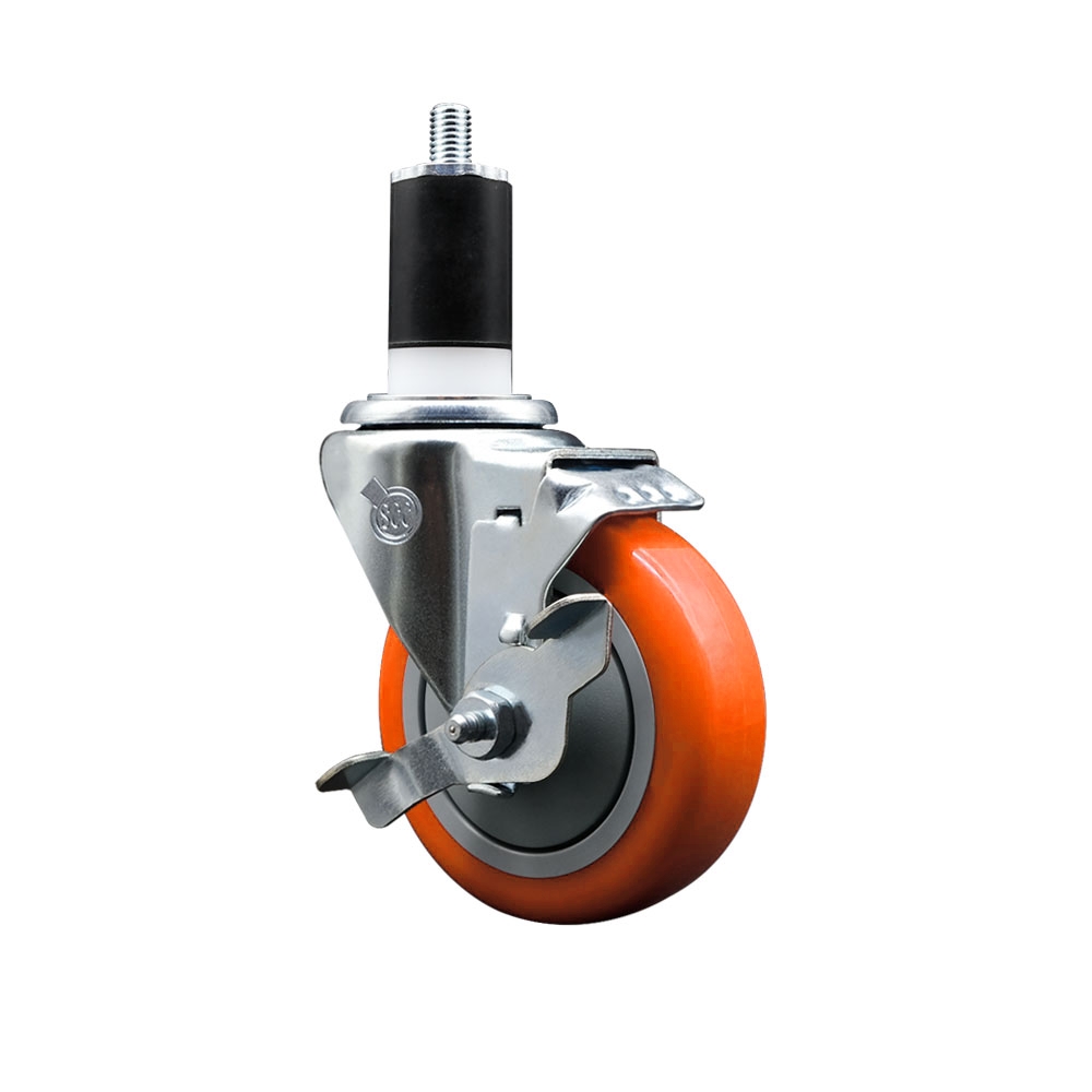 Replacement Caster for Ser-Ware Caster 4B-0050-B - Swivel Expanding Stem Caster with 4 in. Orange Polyurethane Wheel with Top Lock Brake