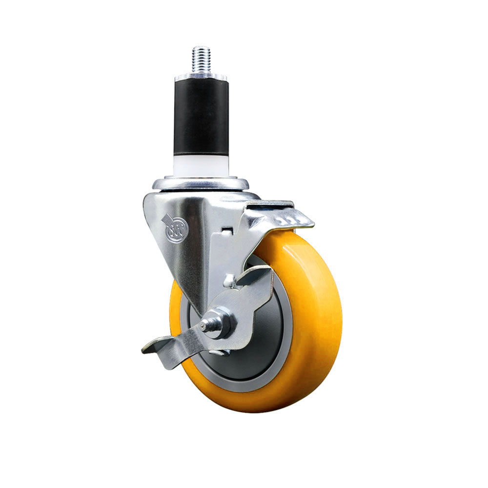 Replacement Caster for Ser-Ware Caster 4B-0050-B - Swivel Expanding Stem Caster with 4 in. Yellow Polyurethane Wheel with Top Lock Brake