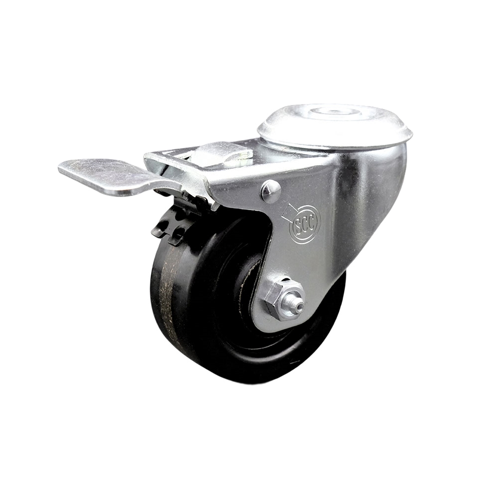 SCC-BHTTL20S3514-PHR Phenolic Swivel Bolt Hole Caster with Roller Bearing 3.5 x 1.25 in. Black Wheel & Total Locking Brake
