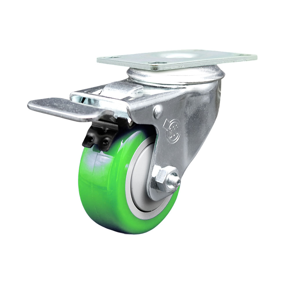 Replacement for Colson Caster 2.03356.92 BRK5 - Polyurethane Swivel Top Plate Caster with 3 in. Green Wheel & Total Locking Brake - 300 lbs Capacity