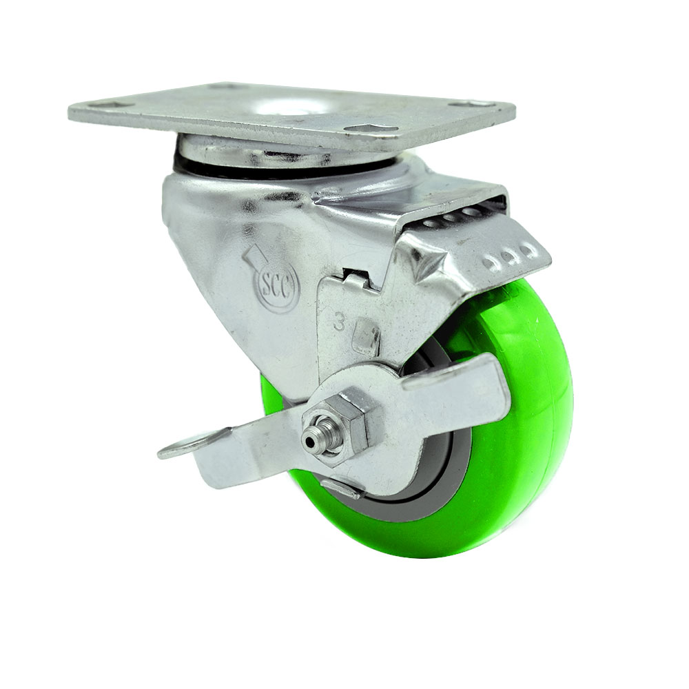 Replacement for Colson Caster 2.03356.92 MTG59 BRK1 - Swivel Caster with Top Lock Brake & 3 in. Green Polyurethane Wheel