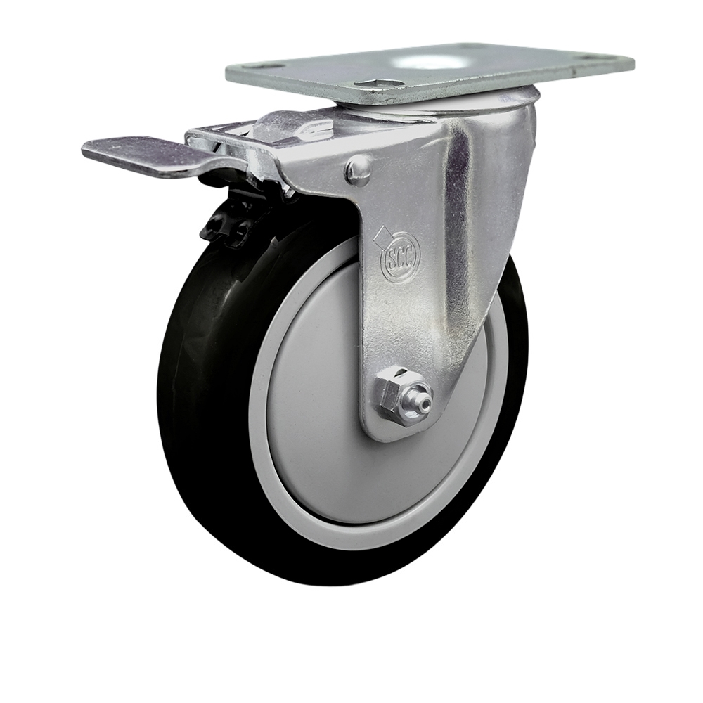 Replacement for Colson Caster 2.05256.95 BRK5 - Polyurethane Swivel Top Plate Caster with 5 in. Black Wheel & Total Locking Brake - 350 lbs Capacity