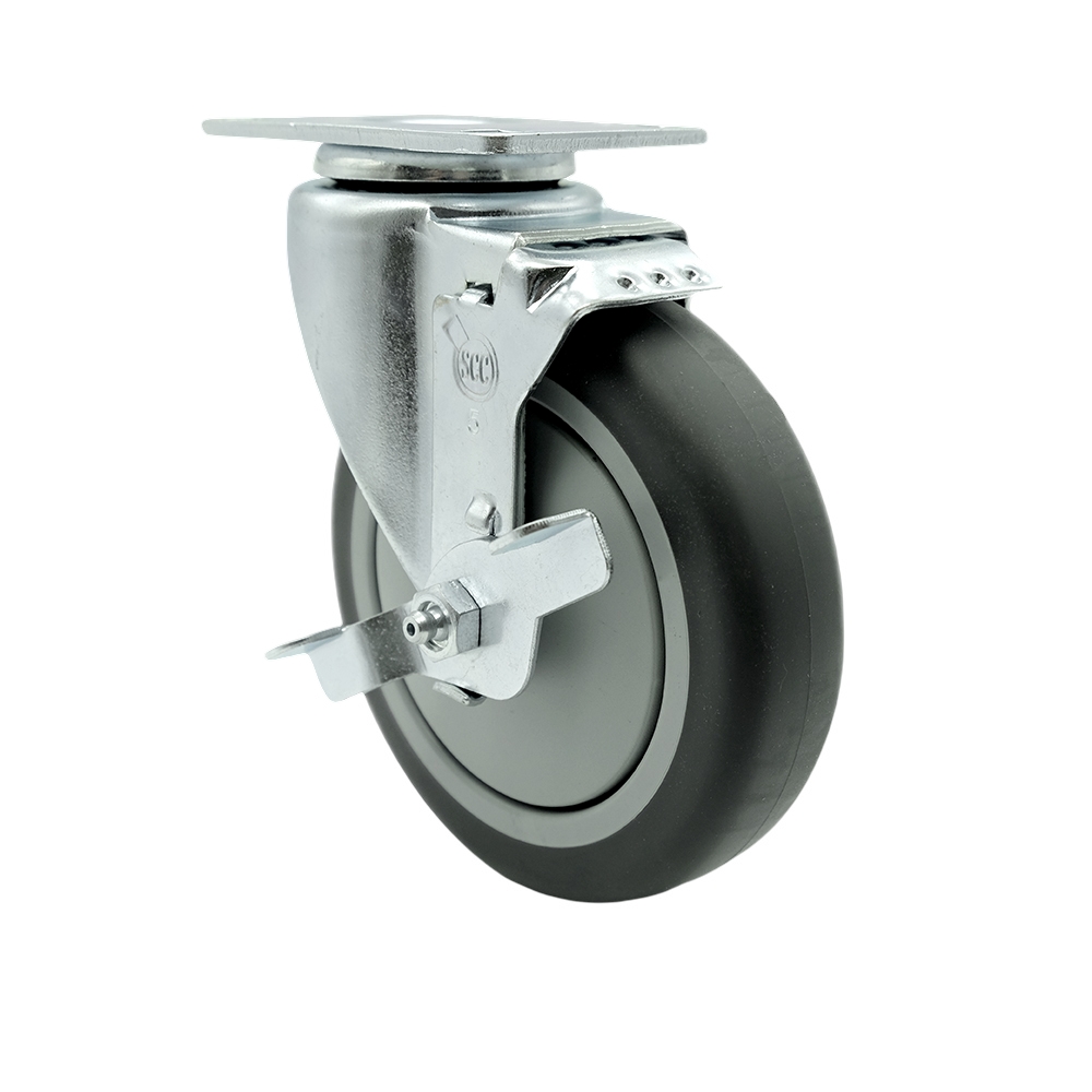 Replacement for Colson Caster 2.05256.445 BRK1 - Thermoplastic Rubber Swivel Top Plate Swivel Caster with 5 in. Gray Wheel & Top Locking Brake