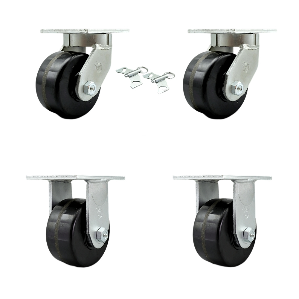 Extra Heavy Duty Kingpinless 6 x 3 in. Phenolic Swivel Caster Set for Cranes, Gantries, Hoists & Winches - Set of 4 - 2000 lbs per Caster