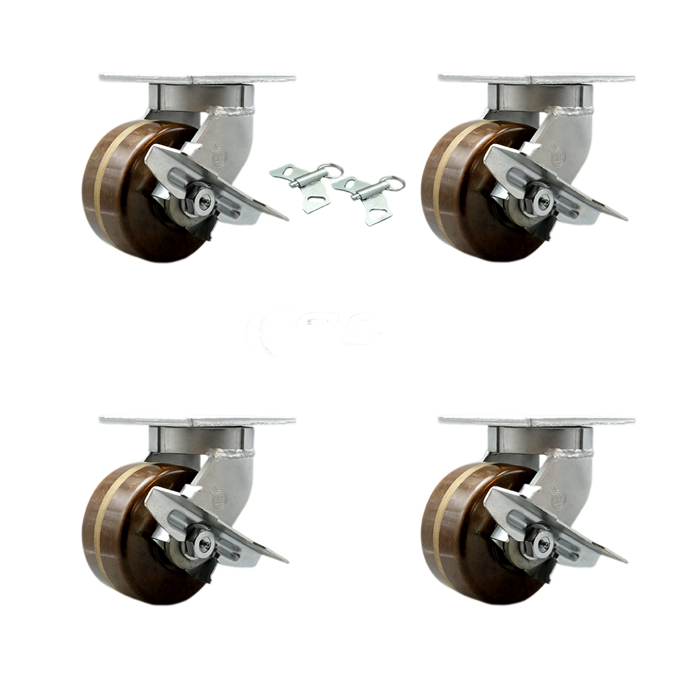 Extra Heavy Duty 6 x 3 in. High Temperature Swivel Caster Set for Cranes, Gantries, Hoists & Winches - Set of 4 - 2000 lbs per Caster