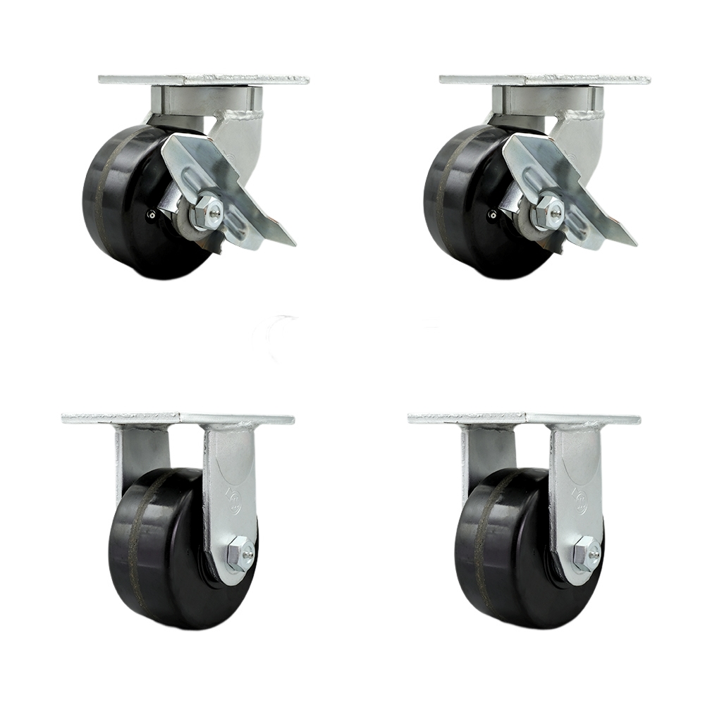 Extra Heavy Duty 6 x 3 in. Phenolic Swivel Caster Set for Cranes, Gantries, Hoists & Winches - Set of 4 - 2000 lbs per Caster