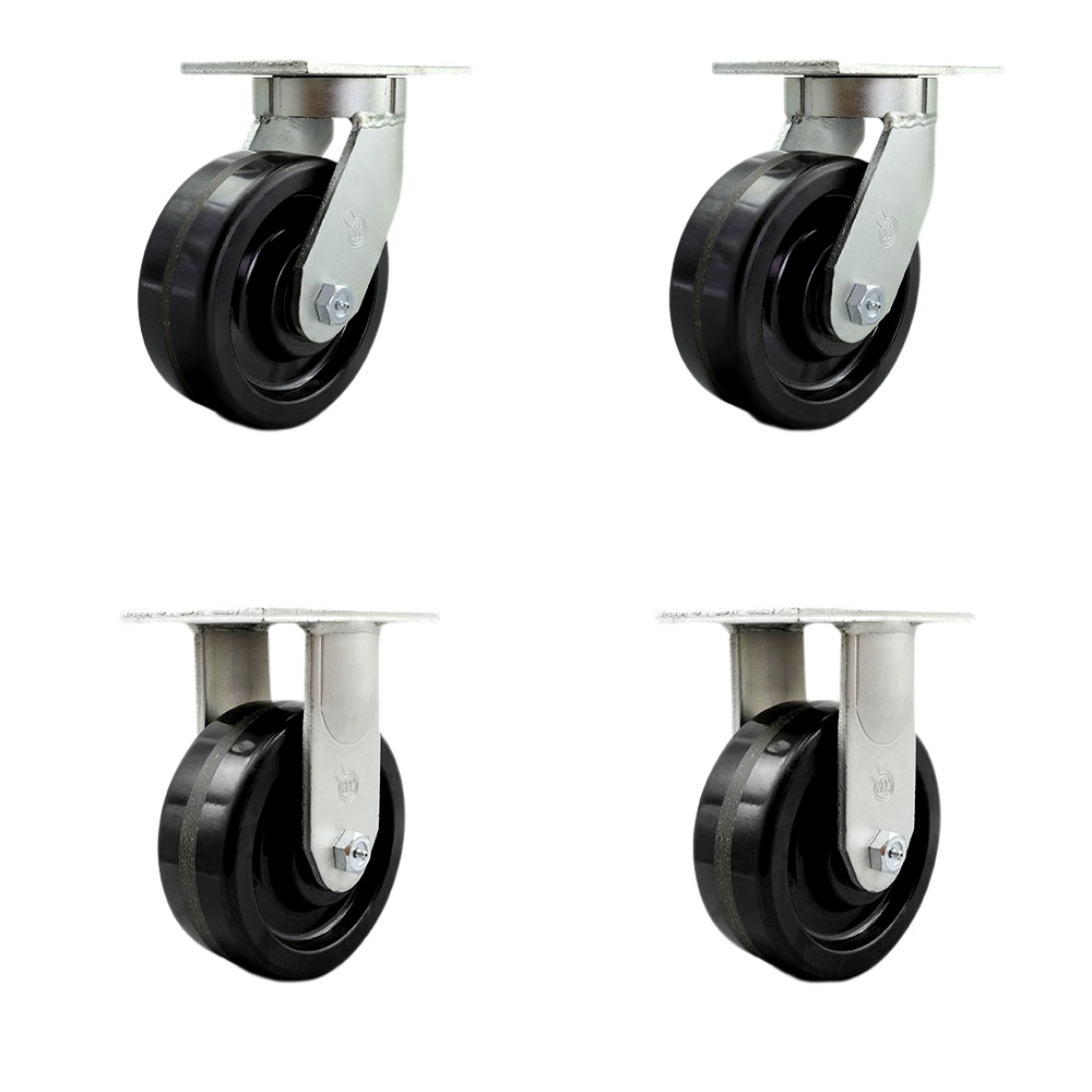 Extra Heavy Duty Kingpinless 8 x 3 in. Phenolic Swivel Caster Set for Cranes, Gantries, Hoists & Winches - Set of 4 - 2500 lbs per Caster