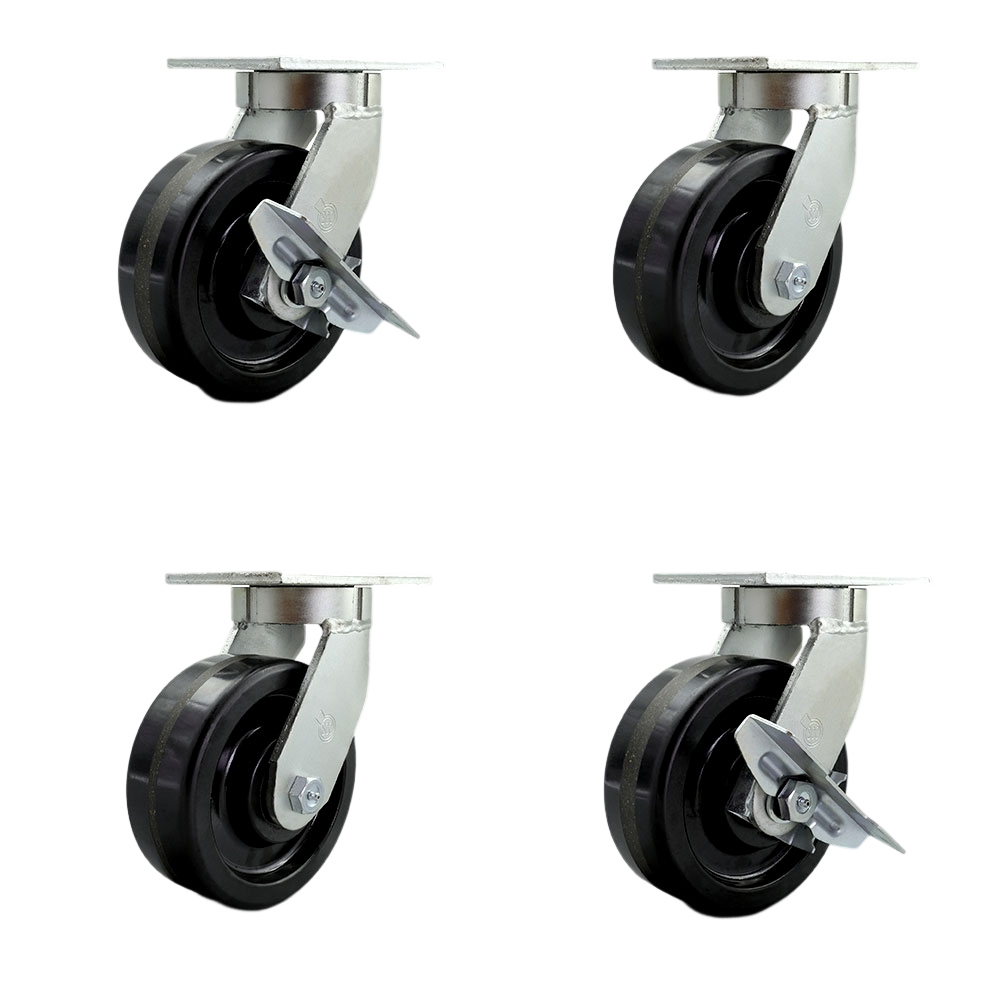 Extra Heavy Duty 8 x 3 in. Phenolic Swivel Caster Set for Cranes, Gantries, Hoists & Winches - Set of 4 - 2500 lbs per Caster