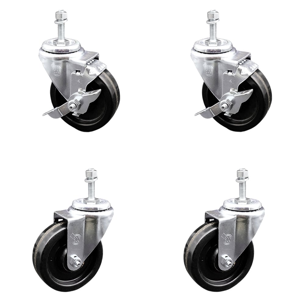 SCC-TS20S414-PHR-381615-2-TLB-2 Phenolic Swivel Threaded Stem Caster with Roller Bearing 4 x 1.25 in. Black Wheels & 0.38 in. Stems - Set of 4