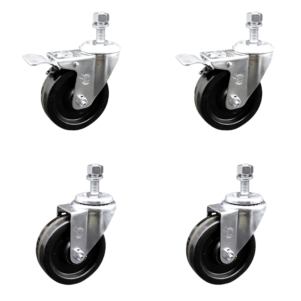 SCC-TSTTL20S414-PHR-M1215-2-S-2 Phenolic Swivel Threaded Stem Caster with Roller Bearing 4 x 1.25 in. Black Wheels & 12 mm Stems - Set of 4
