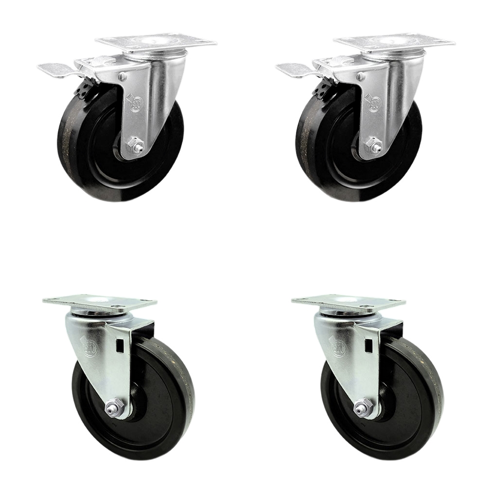SCC-TTL20S514-PHR-2-S-2 Phenolic Swivel Top Plate Caster with Roller Bearings -5 in. Wheels - Set of 4
