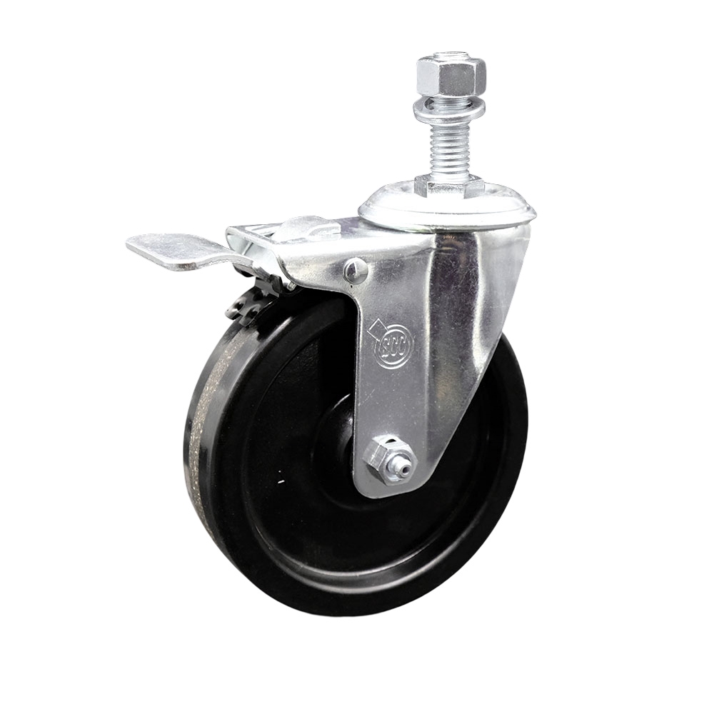 SCC-TSTTL20S514-PHR-121315 Phenolic Swivel Threaded Stem Caster with Roller Bearing 5 x 1.25 in. Black Wheel & 0.5 in. Stem & Total Locking Brake