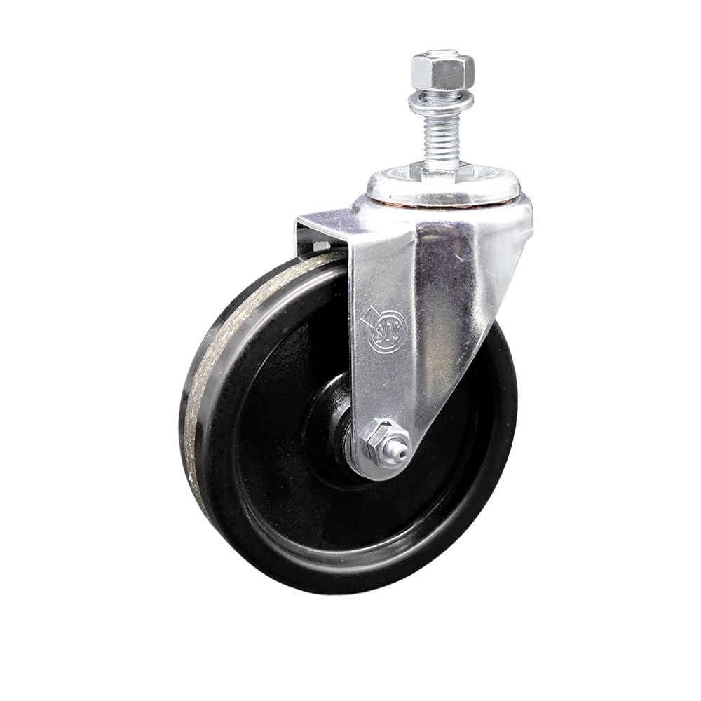 SCC-TS20S514-PHR-M1215 Phenolic Swivel Threaded Stem Caster with Roller Bearing 5 x 1.25 in. Black Wheel & 12 mm Stem