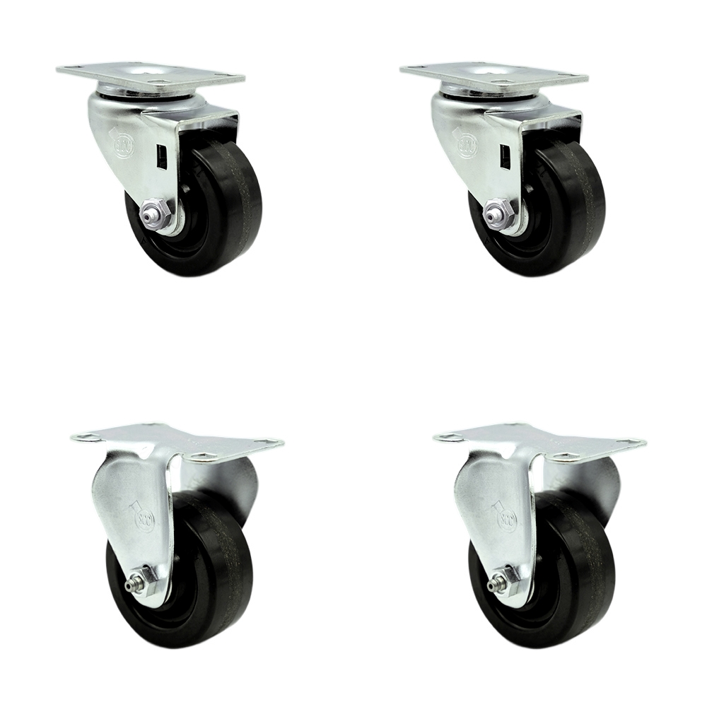 SCC-SS20S3514-PHS-2-R-2 Stainless Steel Phenolic Swivel Top Plate Caster with 3.5 x 1.25 in. Black Wheels - Set of 4