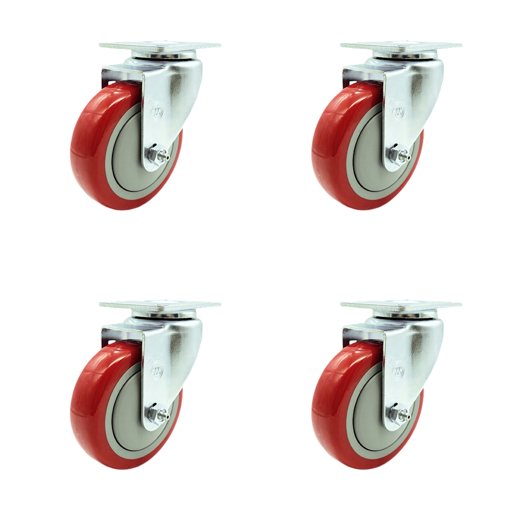 ULI-SCC-20S414-PPUB-RED-4 Replacement Set for Uline Casters - Swivel Top Plate Casters with 4 in. Red Polyurethane Wheels