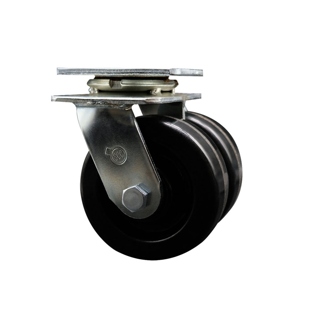 SCC-DW30CS520-PHB Heavy Duty Swivel Top Plate Caster with Dual 5 in. Phenolic Wheels & Ball Bearings - 1250 lbs Capacity per Caster