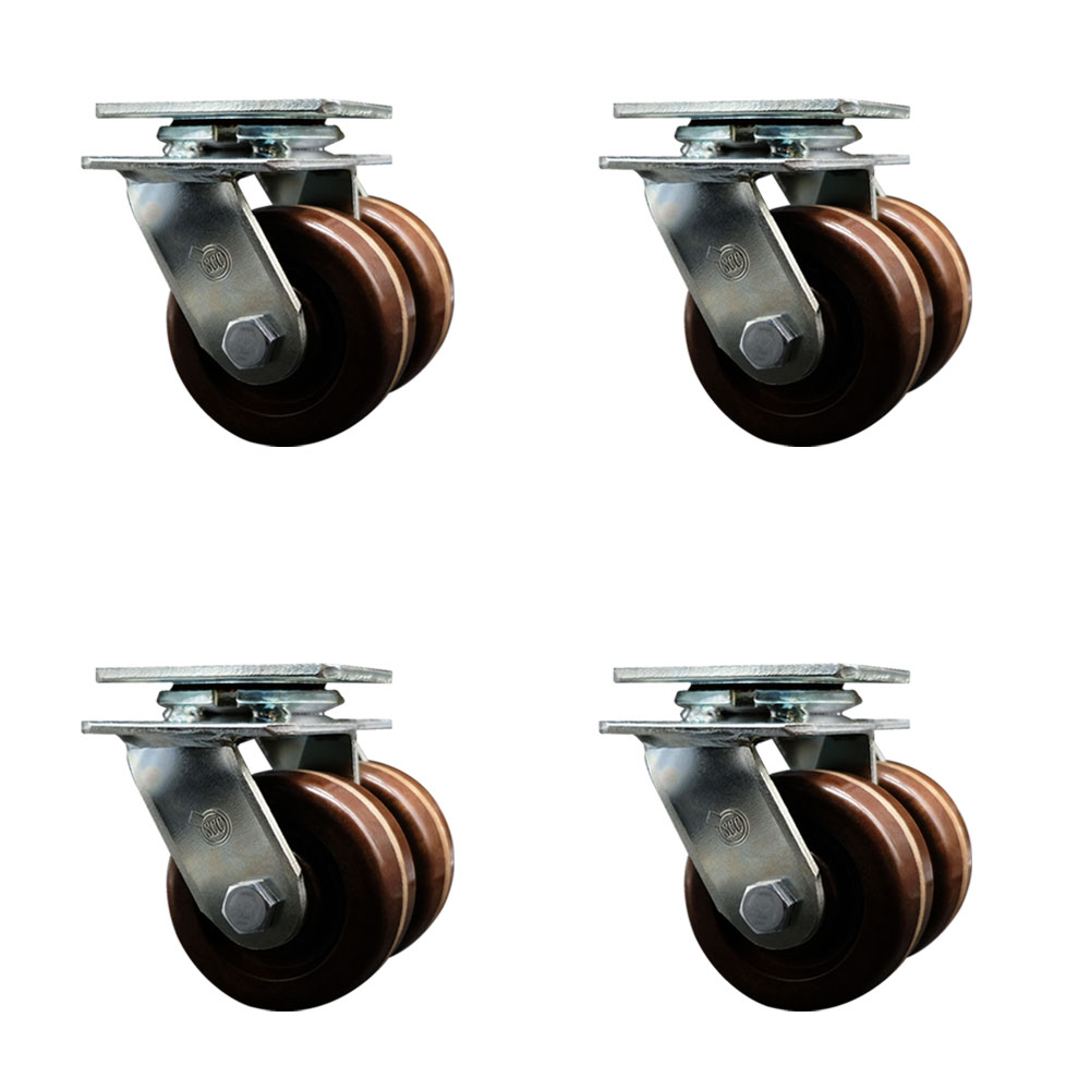 SCC-DW30CS420-PHRHT-4 Heavy Duty Swivel Caster with Dual 4 in. High Temperature Phenolic Wheels - 5000 lbs Total Capacity - Set of 4