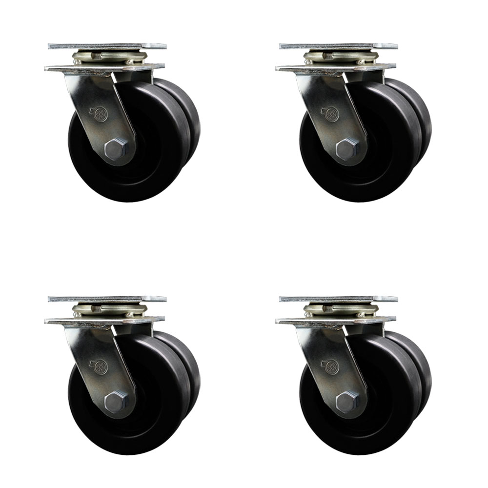 SCC-DW30CS520-POB-4 Heavy Duty Swivel Caster with Dual 5 in. Polyolefin Wheels & Ball Bearings - 5000 lbs Total Capacity - Set of 4