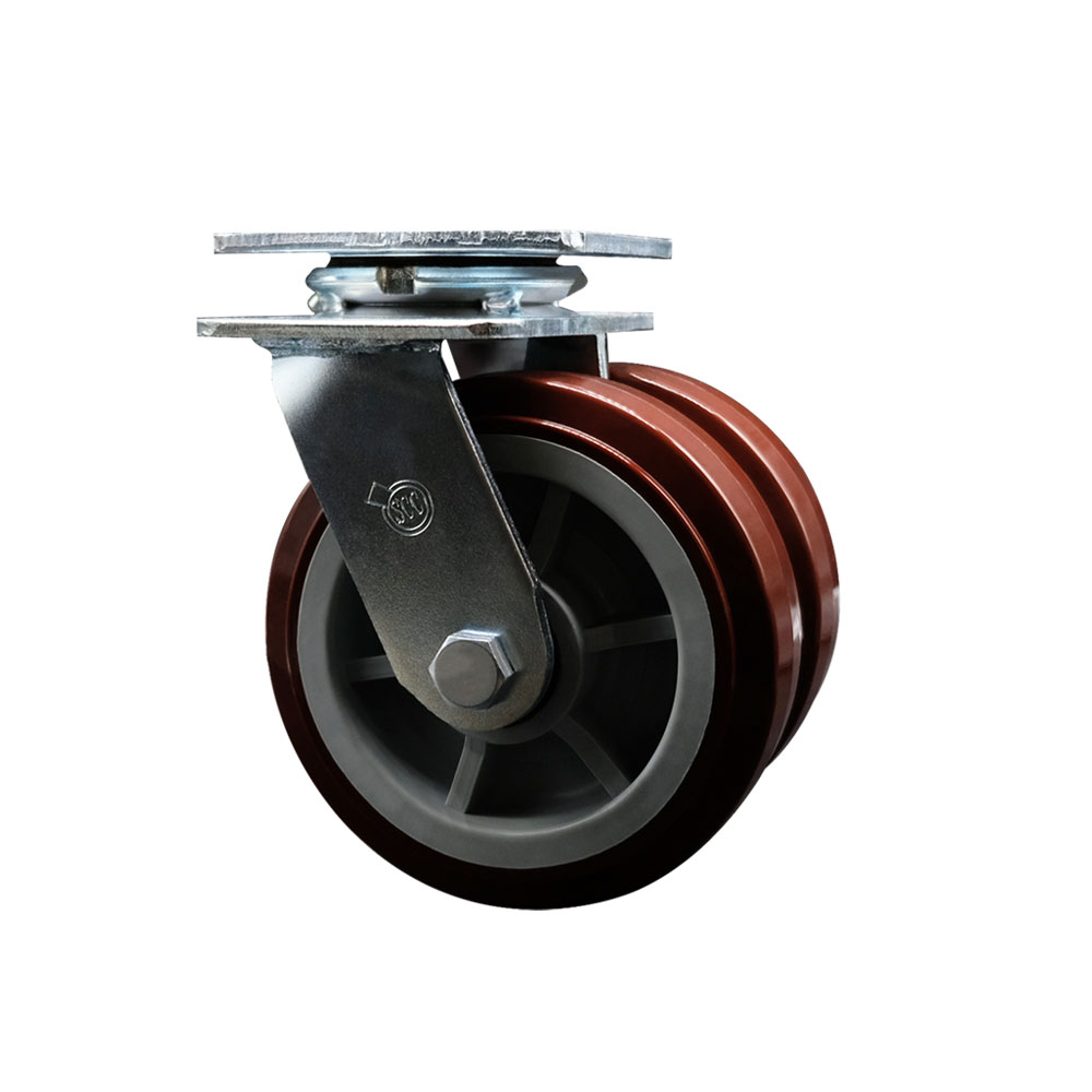 SCC-DW30CS620-PPUR Heavy Duty Swivel Top Plate Caster with Dual 6 in. Polyurethane Wheels - 1250 lbs Capacity per Caster