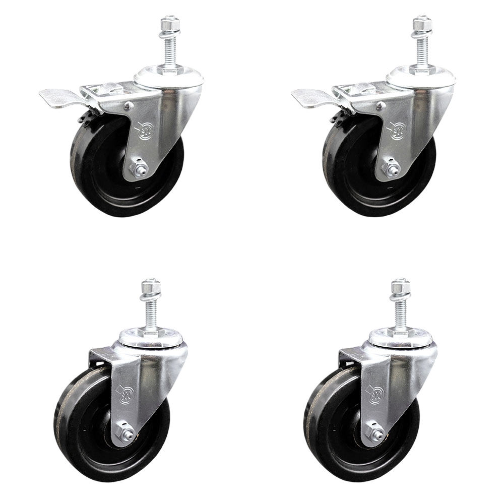 SCC-TSTTL20S414-PHS-381615-2-S-2 Phenolic Swivel Threaded Stem Caster with 4 x 1.25 in. Black Wheels & 0.38 in. Stems - Set of 4