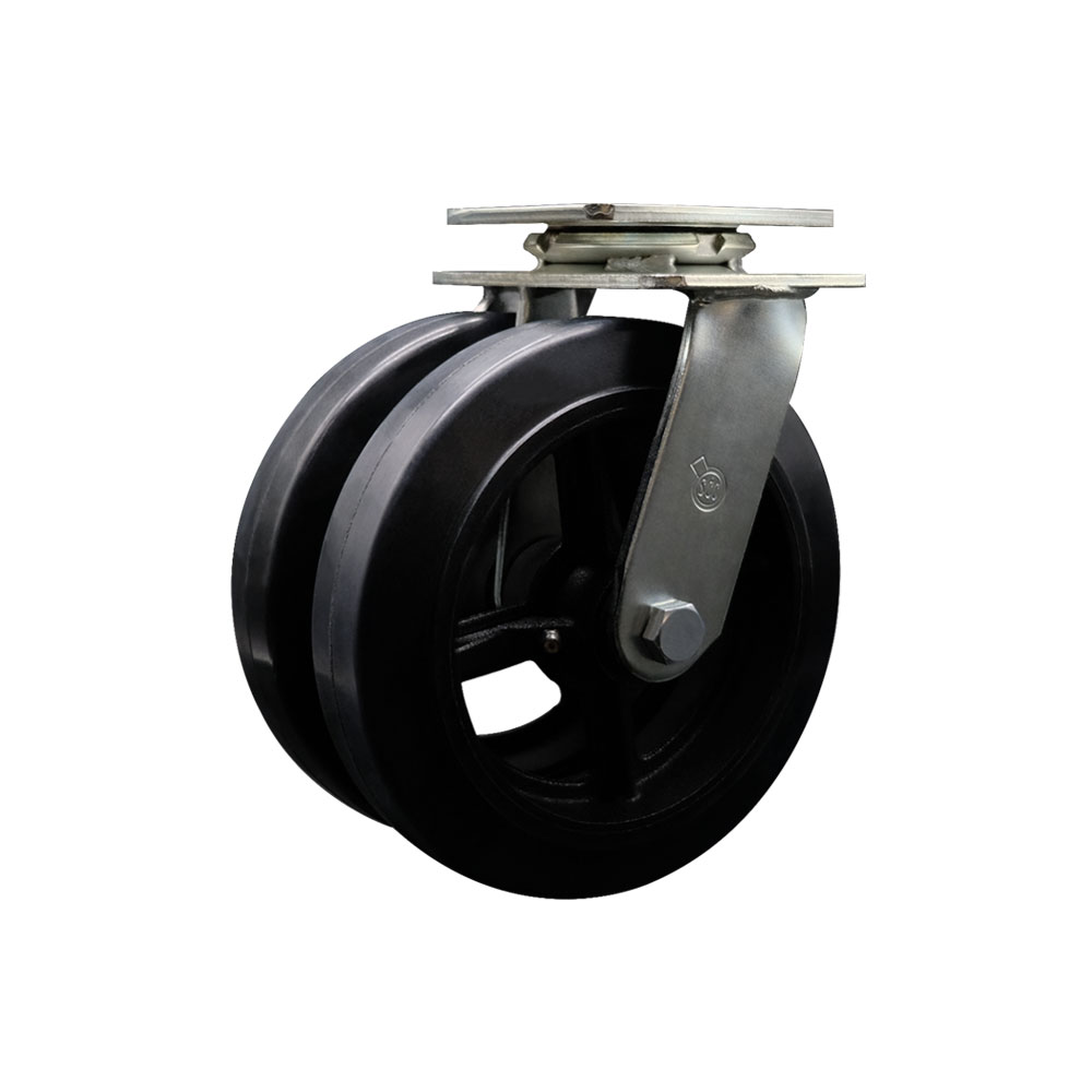 SCC-DW30CS820-RSB Heavy Duty Swivel Top Plate Caster with Dual 8 in. Rubber on Metal Wheels & Ball Bearings - 1250 lbs Capacity per Caster
