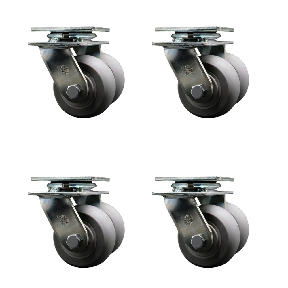 SCC-DW30CS420-TPRRD-4 Heavy Duty Swivel Caster with Dual 4 in. Thermoplastic Rubber Donut Tread Wheels - 2400 lbs Total Capacity - Set of 4