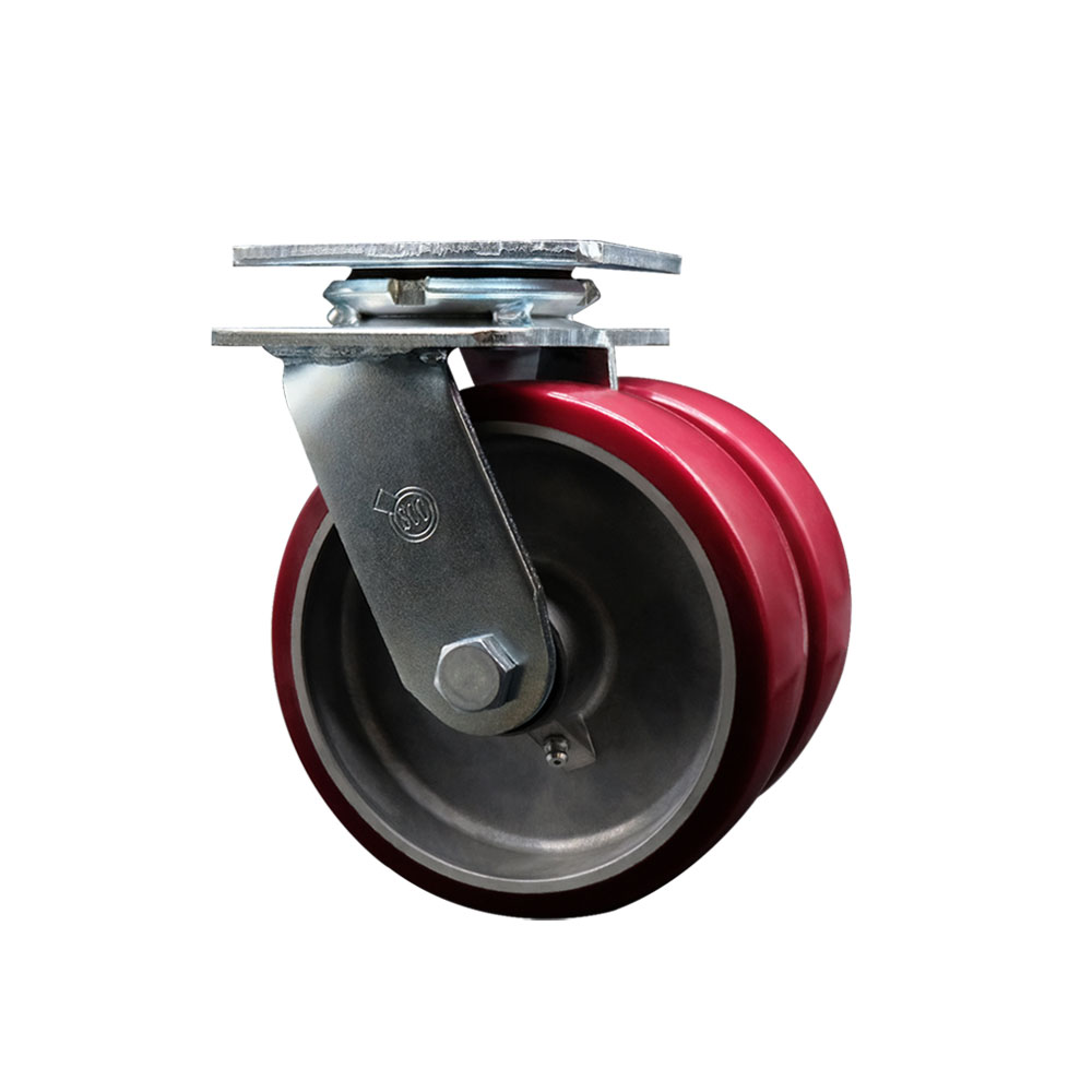 SCC-DW30CS620-PAB Heavy Duty Swivel Top Plate Caster with Dual 6 in. Polyurethane on Aluminum Wheels & Ball Bearings - 1250 lbs Capacity per Caster