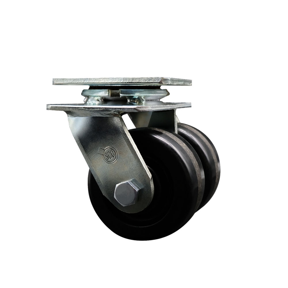 SCC-DW30CS420-PHB Heavy Duty Swivel Top Plate Caster with Dual 4 in. Phenolic Wheels & Ball Bearings - 1250 lbs Capacity per Caster