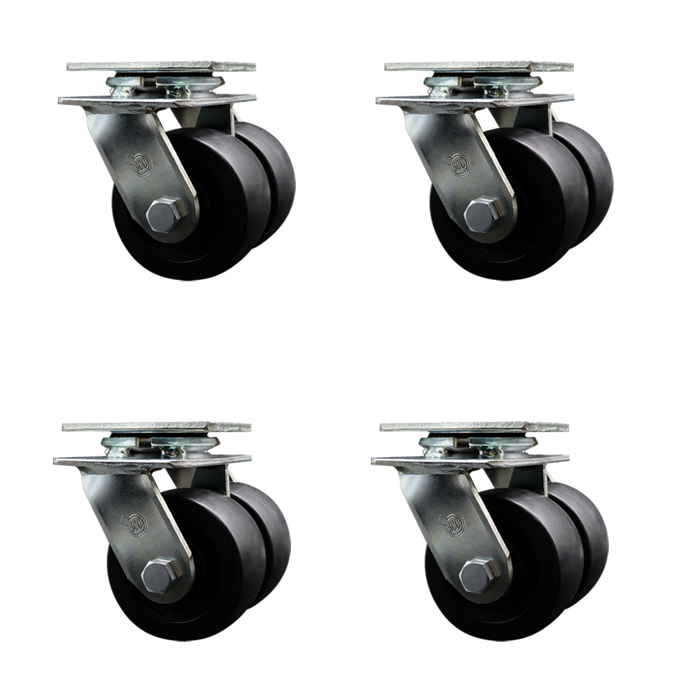 SCC-DW30CS420-POB-4 Heavy Duty Swivel Caster with Dual 4 in. Polyolefin Wheels & Ball Bearings - 3600 lbs Total Capacity - Set of 4