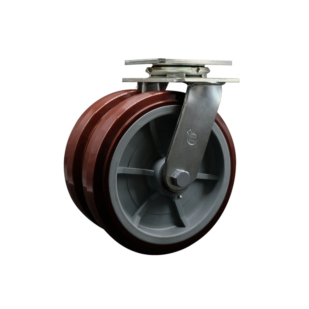 SCC-DW30CS820-PPUR Heavy Duty Swivel Top Plate Caster with Dual 8 in. Polyurethane Wheels - 1250 lbs Capacity per Caster