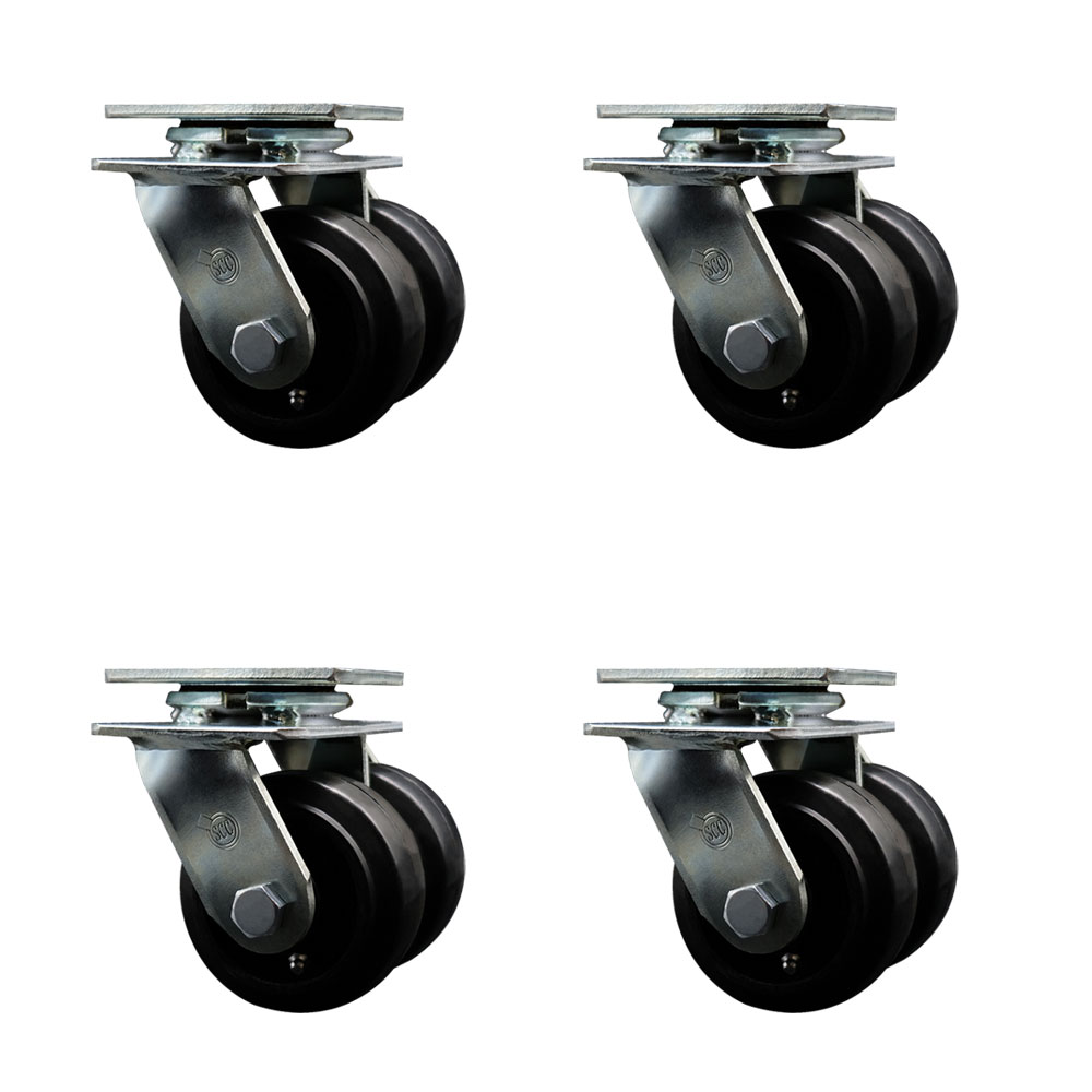 SCC-DW30CS420-RSB-4 Heavy Duty Swivel Caster with Dual 4 in. Rubber on Metal Wheels & Ball Bearings - 2400 lbs Total Capacity - Set of 4