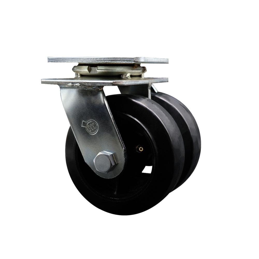 SCC-DW30CS520-RSB Heavy Duty Swivel Top Plate Caster with Dual 5 in. Rubber on Metal Wheels & Ball Bearings - 900 lbs Capacity per Caster