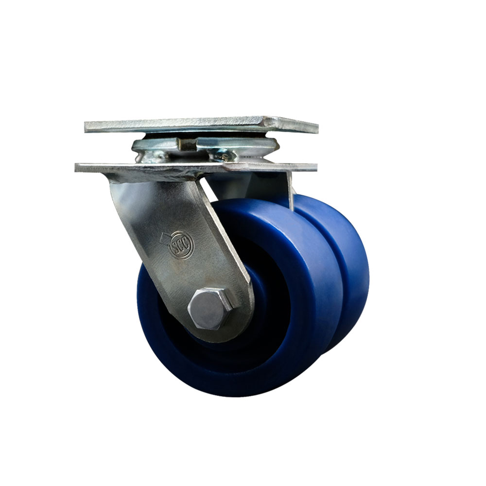 SCC-DW30CS420-SPUR Heavy Duty Swivel Top Plate Caster with Dual 4 in. Solid Polyurethane Wheels - 1250 lbs Capacity per Caster