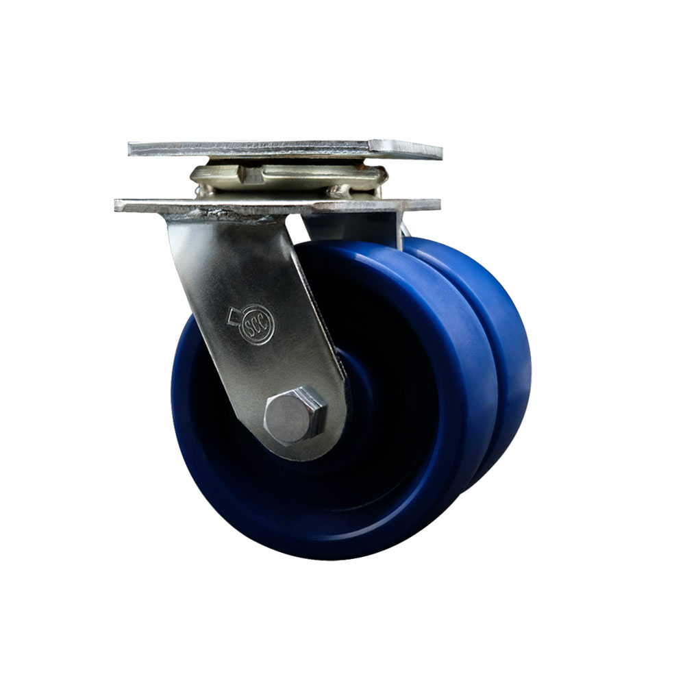 SCC-DW30CS520-SPUR Heavy Duty Swivel Top Plate Caster with Dual 5 in. Solid Polyurethane Wheels - 1250 lbs Capacity per Caster