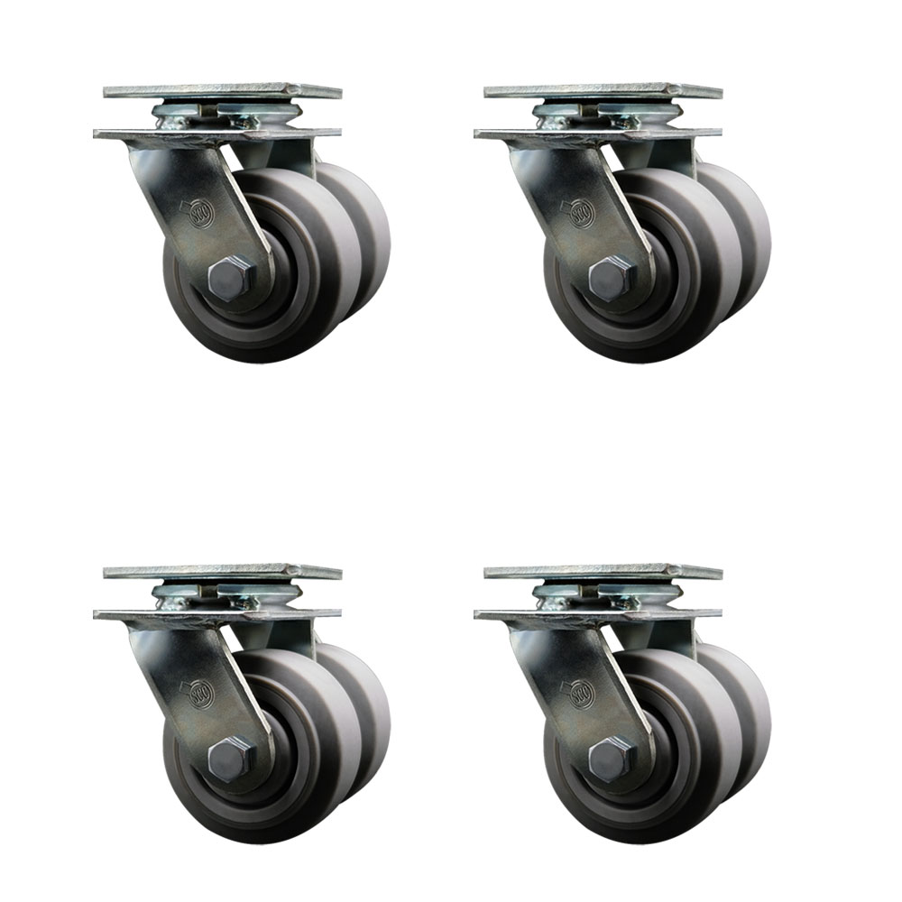 SCC-DW30CS420-TPRRF-4 Heavy Duty Swivel Caster with Dual 4 in. Thermoplastic Rubber Flat Tread Wheels - 2400 lbs Total Capacity - Set of 4
