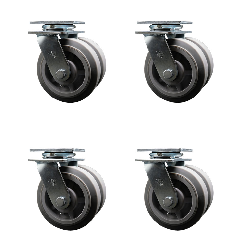 SCC-DW30CS620-TPRRF-4 Heavy Duty Swivel Caster with Dual 6 in. Thermoplastic Rubber Flat Tread Wheels - 4000 lbs Total Capacity - Set of 4