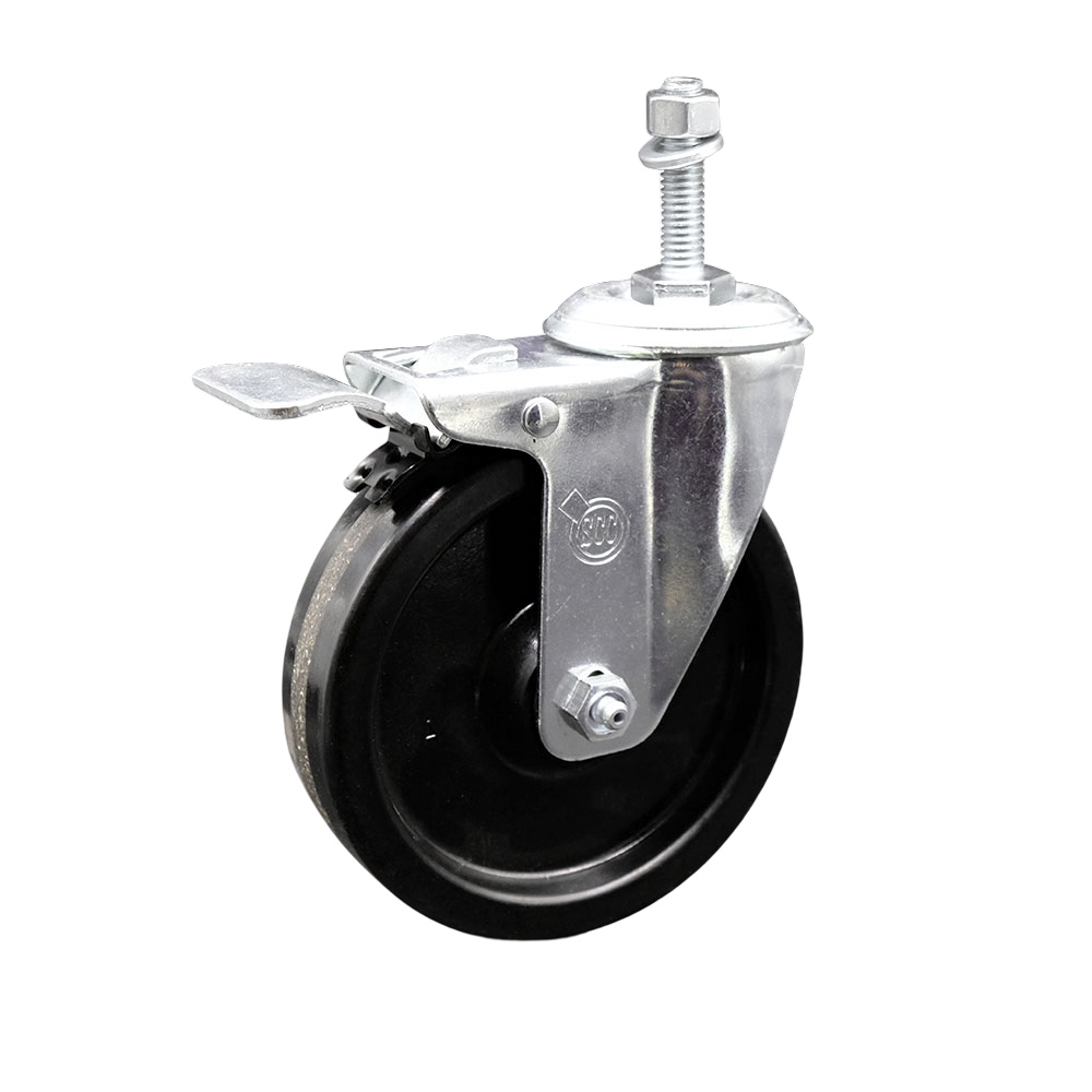 SCC-TSTTL20S514-PHS-M1015 Phenolic Swivel Threaded Stem Caster with 5 x 1.25 in. Black Wheel & 10 mm Stem & Total Locking Brake