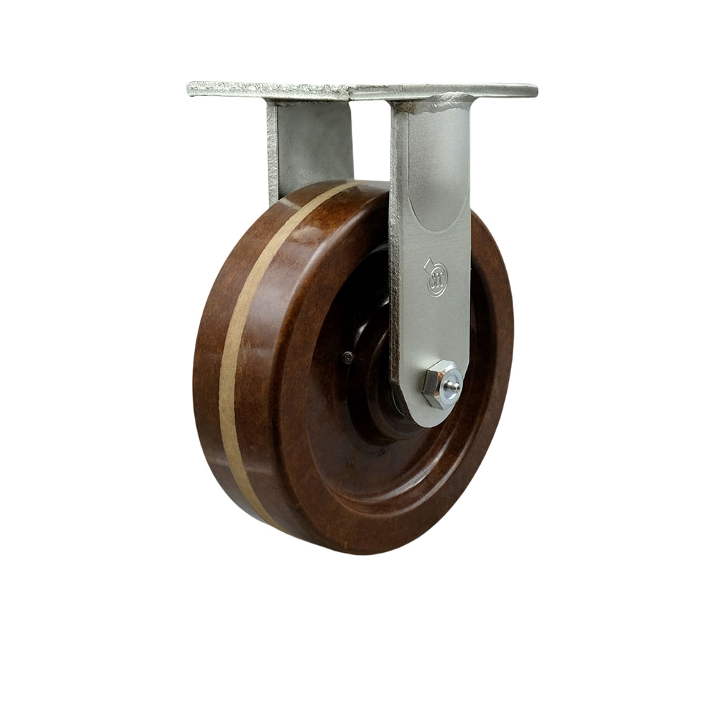 Extra Heavy Duty Kingpinless 8 x 3 in. High Temperature Phenolic Rigid Caster for Cranes, Gantries, Hoists & Winches - 2500 lbs per Caster