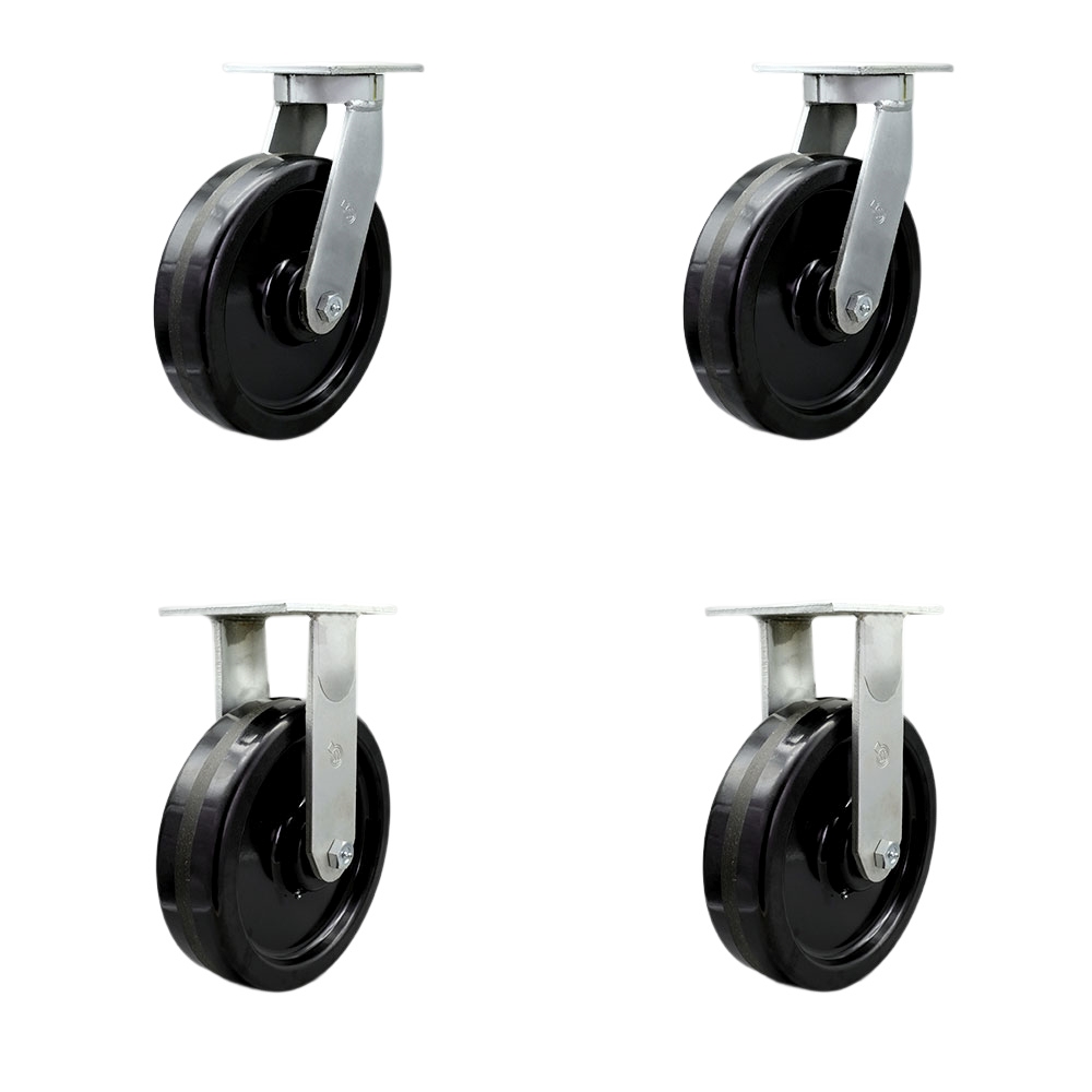Extra Heavy Duty Kingpinless 10 x 3 in. Phenolic Swivel Caster Set for Cranes, Gantries, Hoists & Winches - Set of 4 - 2900 lbs per Caster